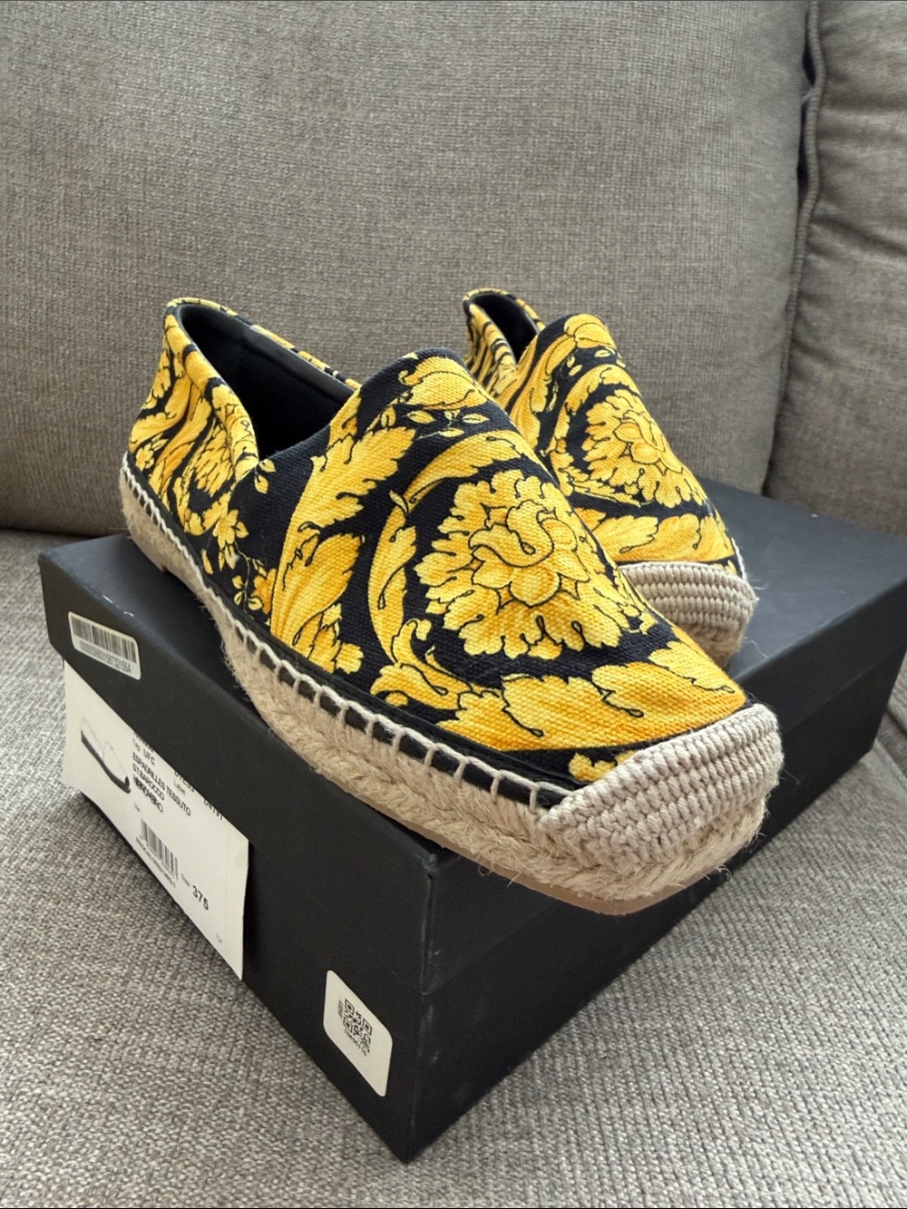Versace Black and Yellow Baroque Espadrilles